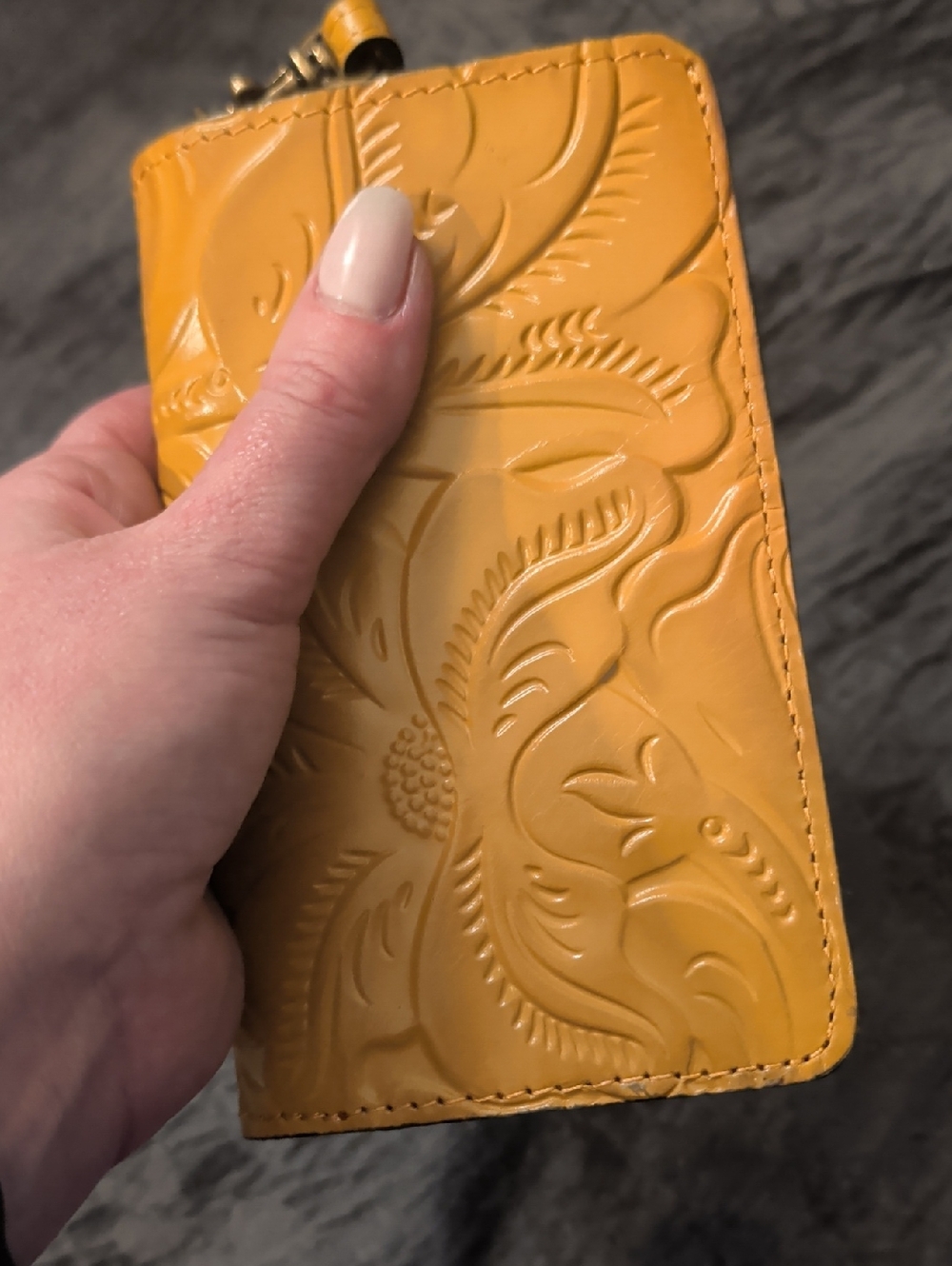 Patricia Nash Koumi Burnished Tooled Leather Zip Around Wallet in Mango - Picture 7 of 16
